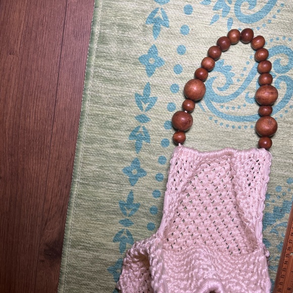 Cream boho crochet summer bag with wooden detail handle. 🏝️ ☀️ - Picture 6 of 6